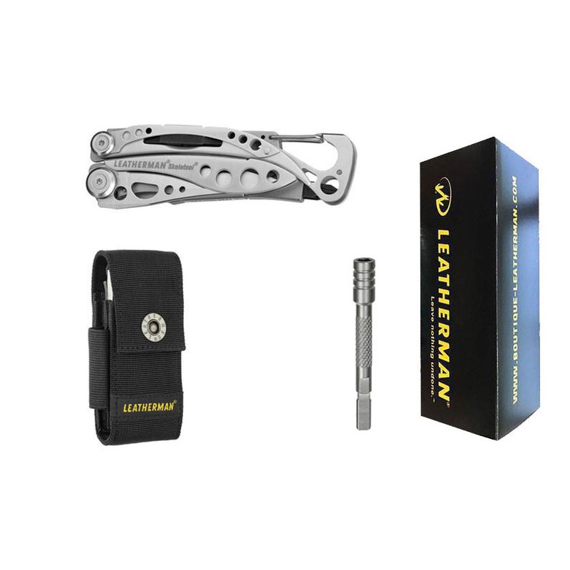 Leatherman - Coffret cadeau - Pack Essentiel : Skeletool + Etui avec extensions latérales + Porte-Embout Long Acier