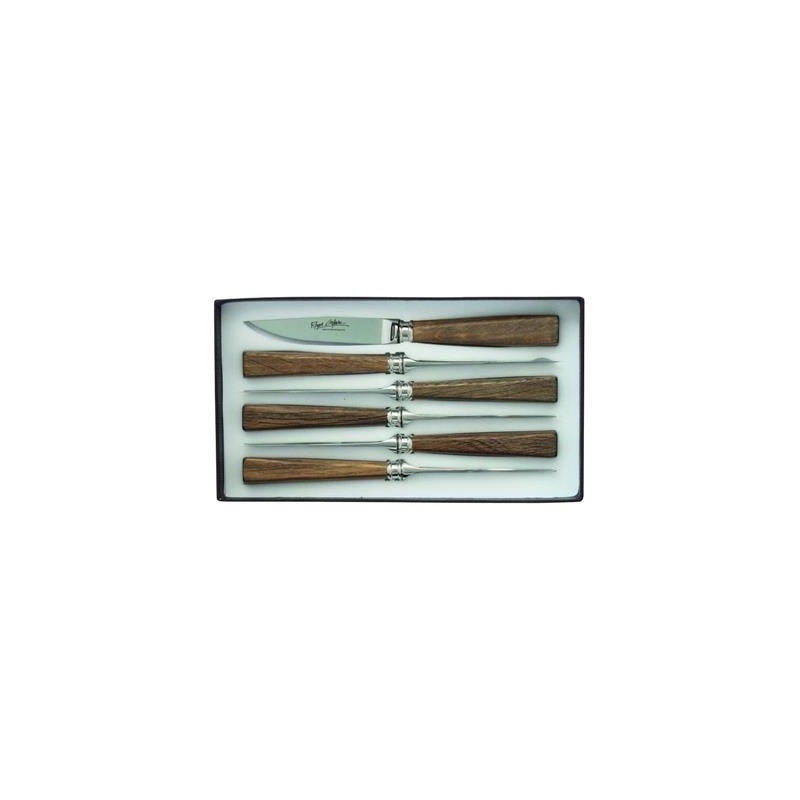 ROGER ORFEVRE Coffret 6 couteaux steak inox chene