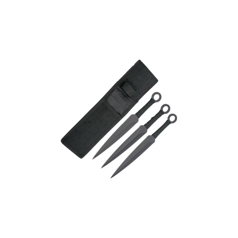 Third Jeu 3 couteaux lancer 13,5cm inox noir + cordelette
