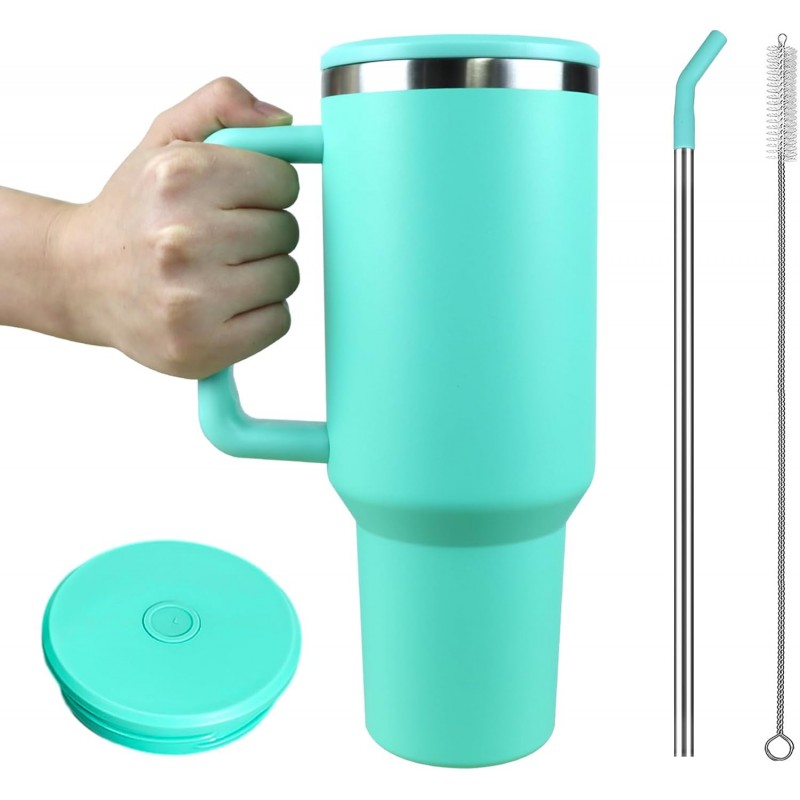 FranceOutdoor Gobelet Isotherme 1,2 L avec paille et goupillon - Bleu Turquoise