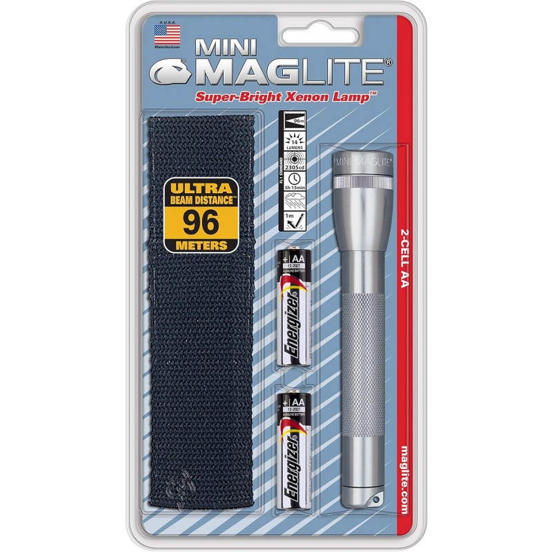 Maglite Lampe Torche Mini R6 gris avec étui livrée en blister Holster pack