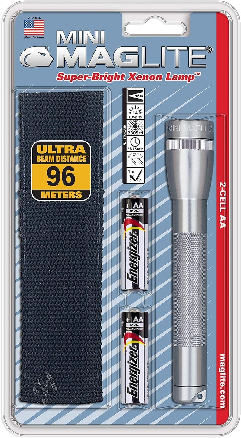 Maglite Lampe Torche Mini R6 gris avec étui livrée en blister Holster pack