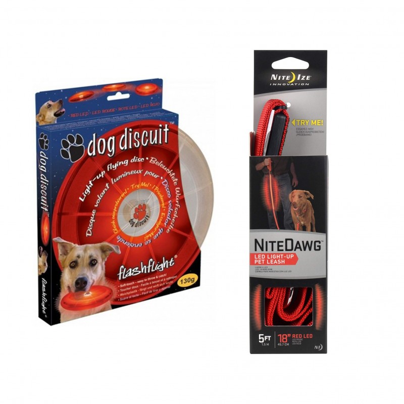 Nite Ize Frisbee pour chien DogDiscuit + NiteDawg Laisse Lumineuse pour Chien