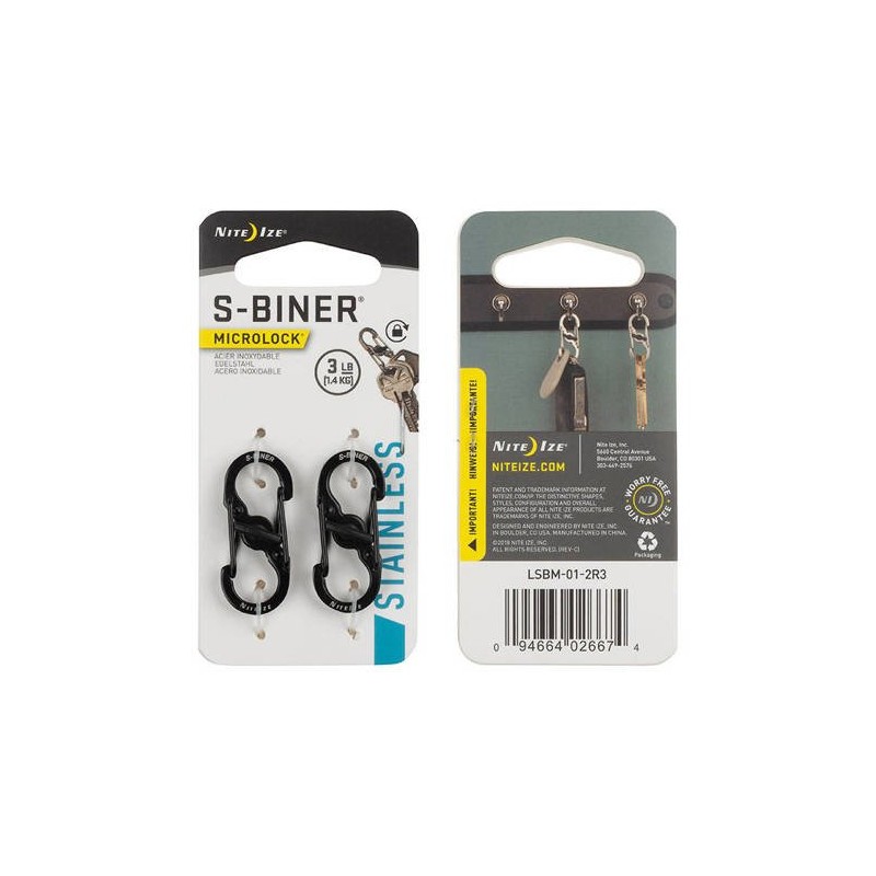 Nite Ize Mousqueton S-Biner MicroLock - Noir - Lot de 2