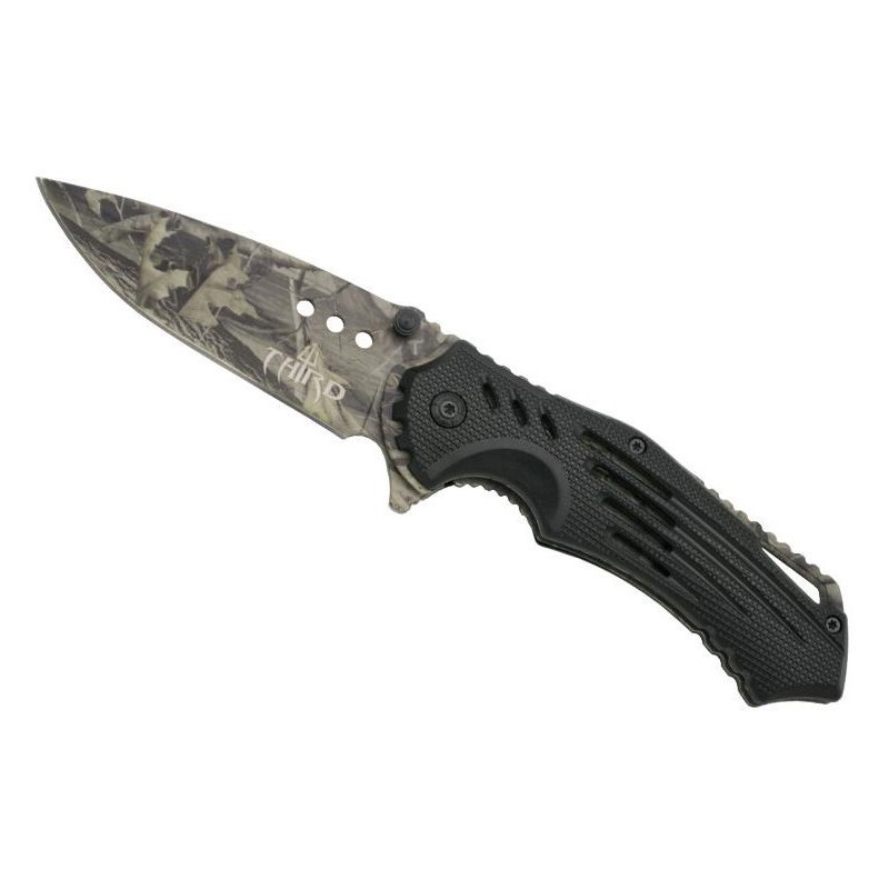 Third Couteau Abs Noir 12cm Camoufle Inox + Etui