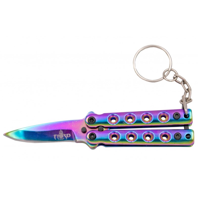 Third Porte-Clés Couteau Papillon Arc-en-ciel 5,5cm Inox