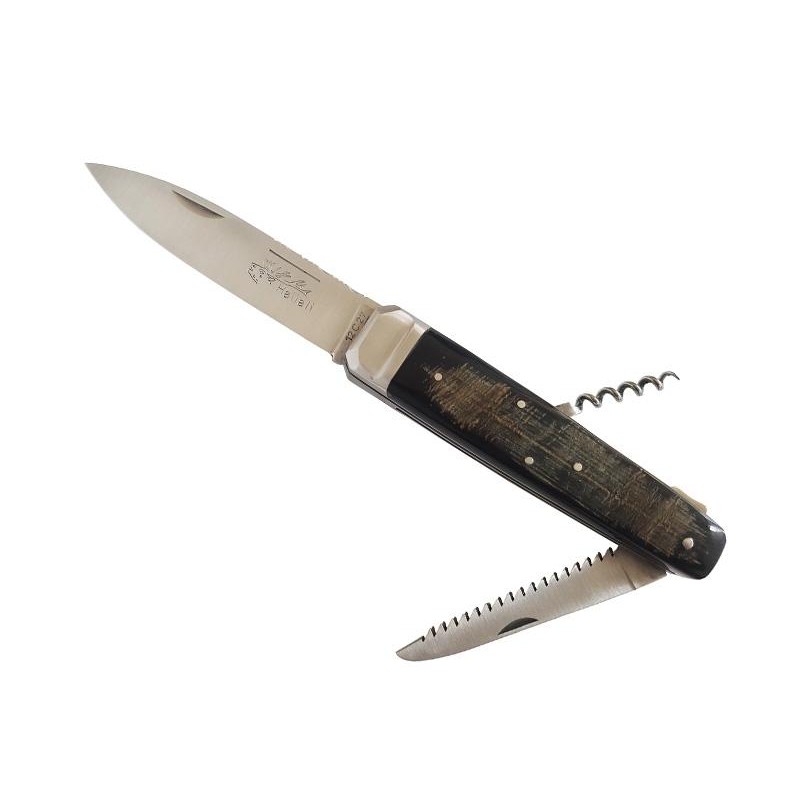 Douris Chastel Couteau DOURIS CHASTEL « Hallali Chasse », 3 pièces croûte de Buffle
