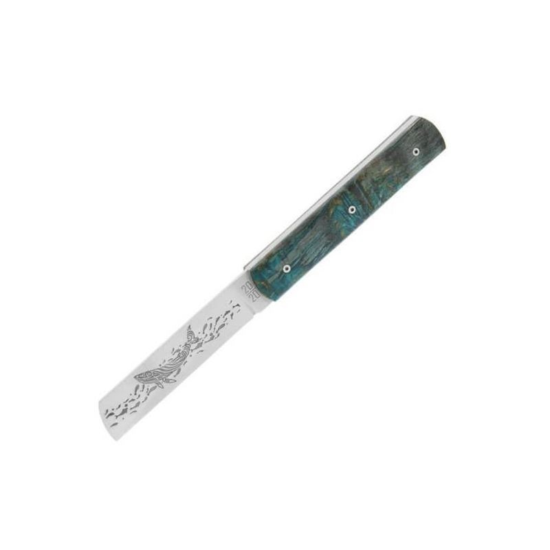 Laguiole Le Fidèle Couteau Le Fidele 20/20 bouleau stabilité bleu 11cm inox décor baleine