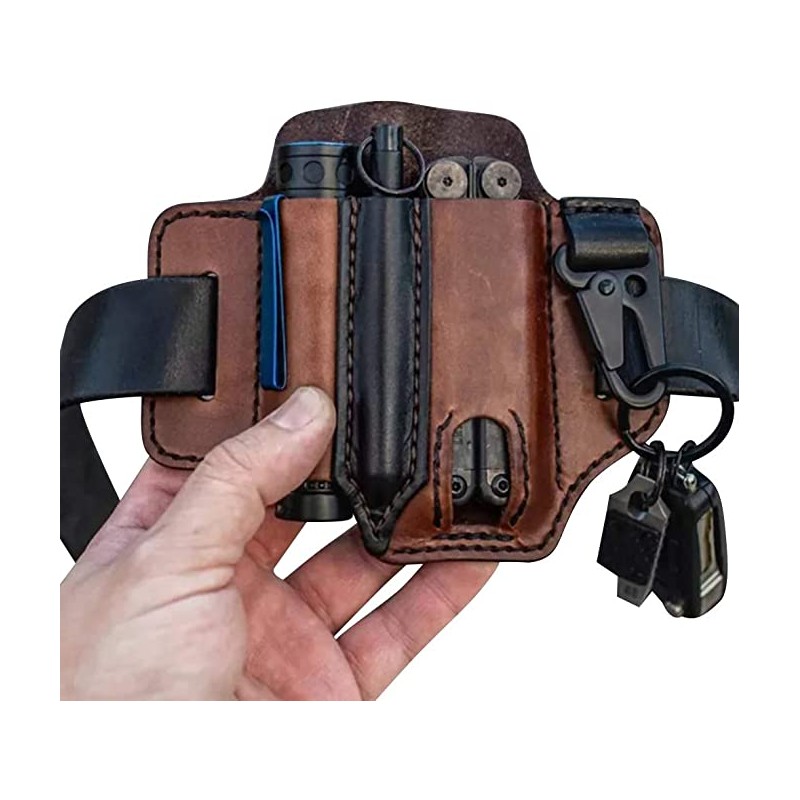 FranceOutdoor Étui cuir pour pinces Leatherman et lampe de poche - Marron
