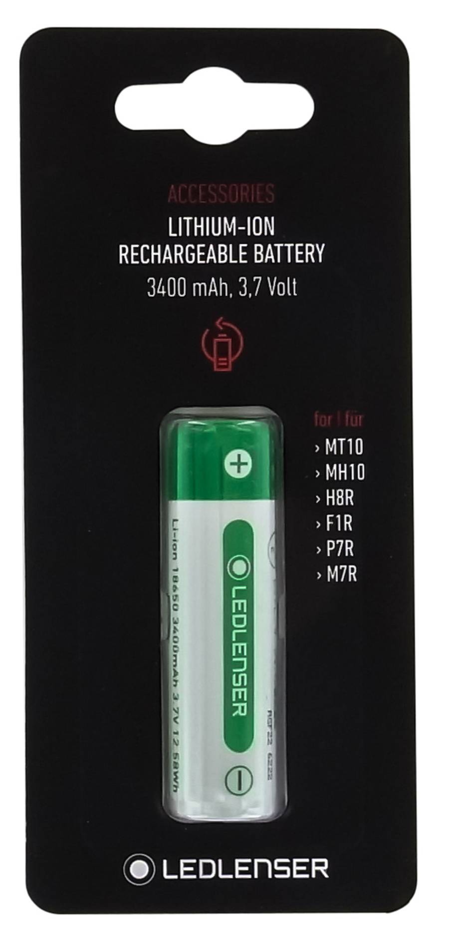 LEDLENSER Batterie li-ion pour f1r, h8r, ih8r, m7r, mh10, mt10, p7r - 3200mAh 3.63V